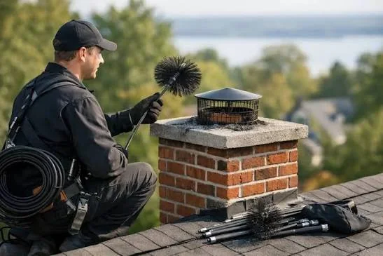 Professional brushes and tools used for chimney cleaning